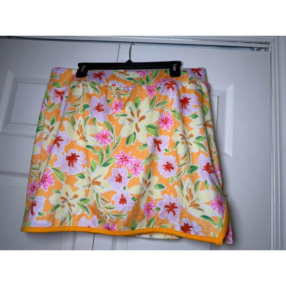 Crown & Ivy Womens XL Floral Skort Orange Pink Tropical Active Golf Tennis Skirt